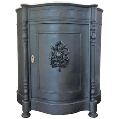 Renaissance Black Pine and White Marble Linen Press with Drawer