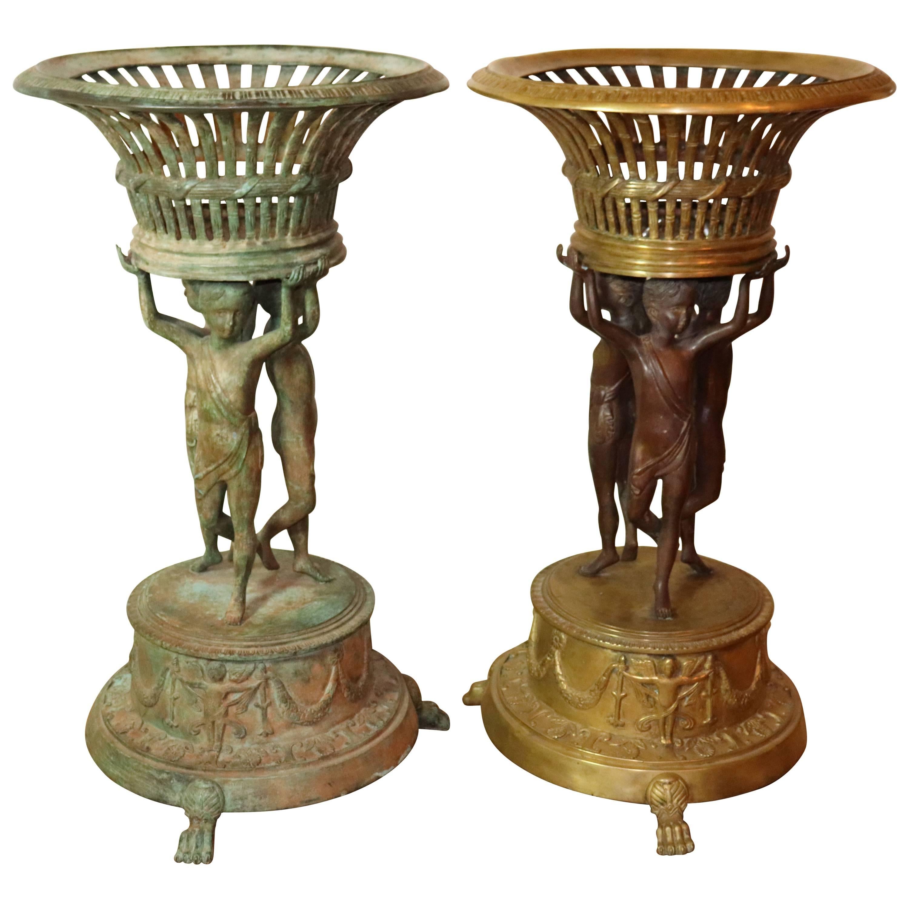 Pair of 19th Century or Earlier Bronze Planters/Urns For Sale