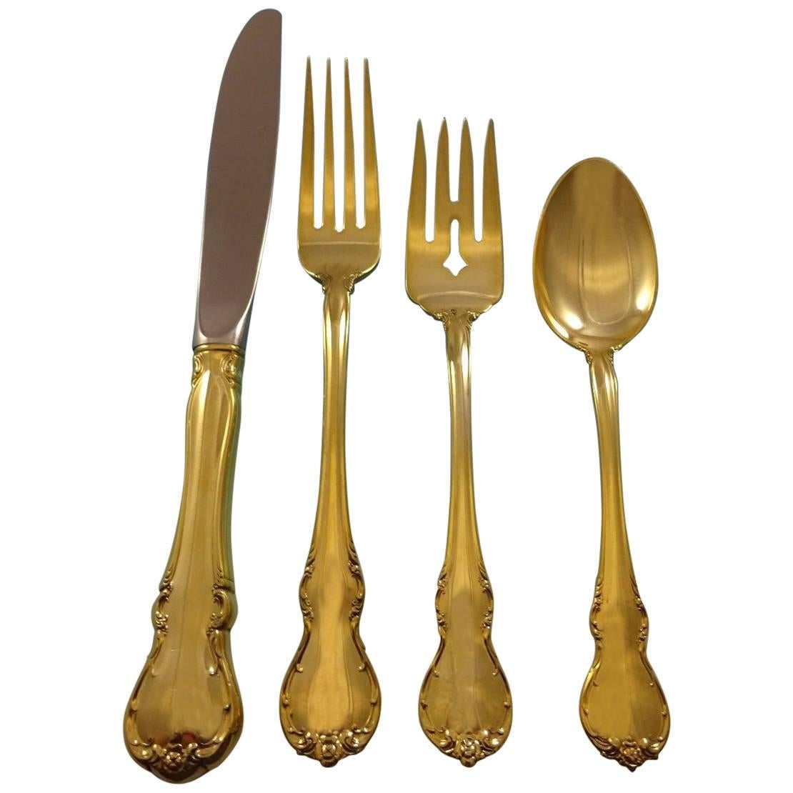 French Provincial Gold by Towle Sterling Silver Flatware Set Service 12 Vermeil For Sale