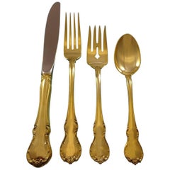 Vintage French Provincial Gold by Towle Sterling Silver Flatware Set Service 12 Vermeil