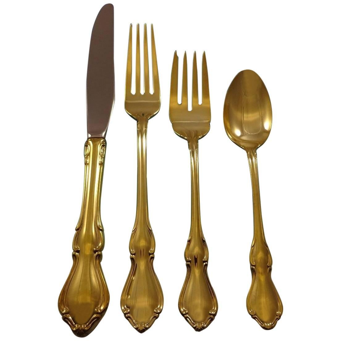 Hampton Court Gold by Reed & Barton Sterling Silver Flatware Set Service Vermeil For Sale