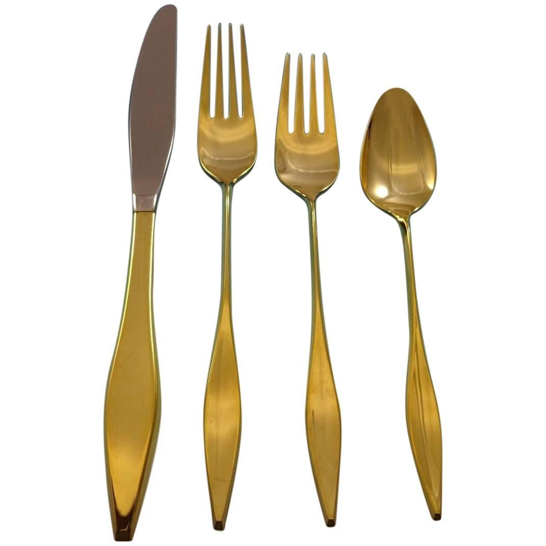Lark Gold by Reed & Barton Sterling Silver Flatware Set for 12 Service Vermeil For Sale