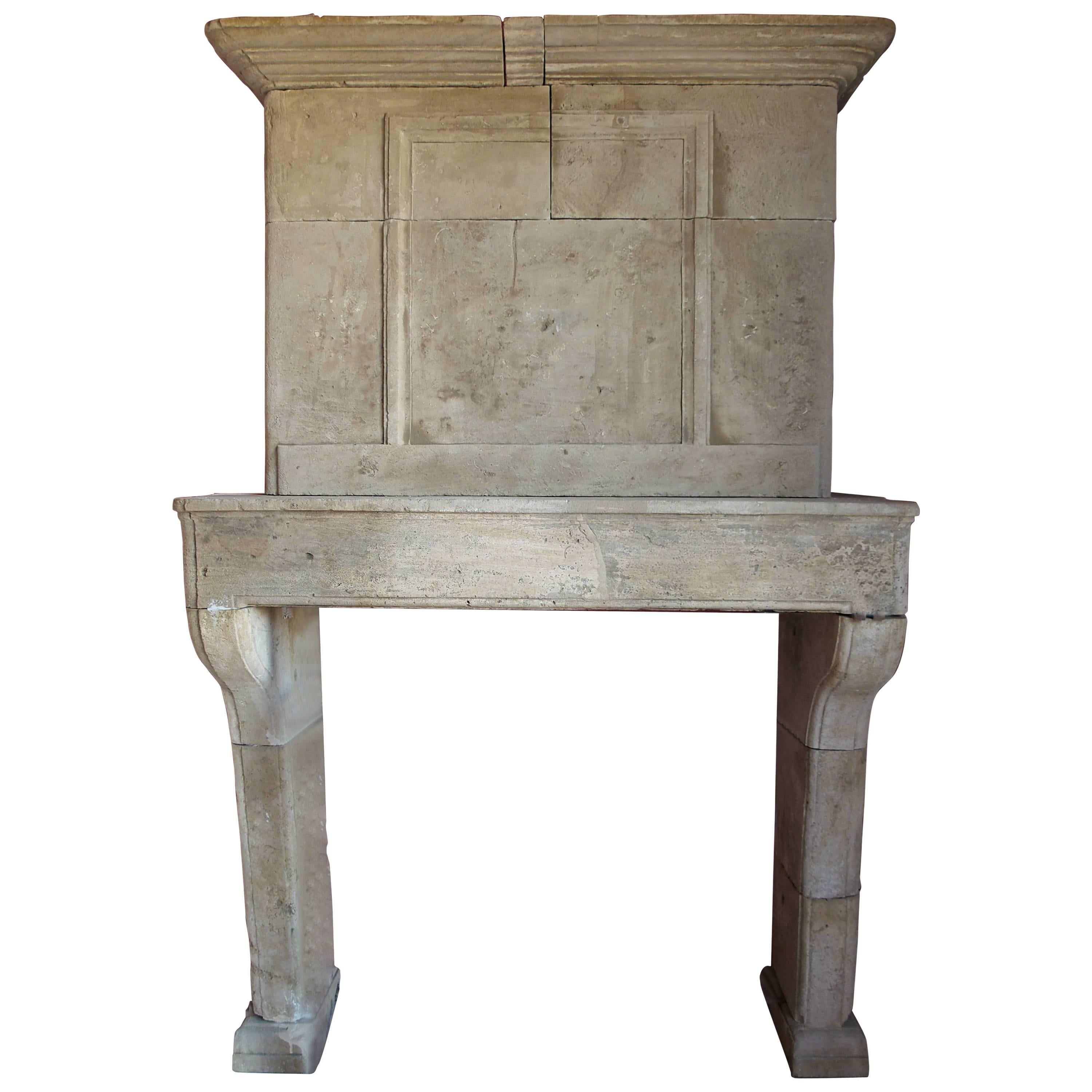 17th Century Louis XIII Fireplace with Trumeau in Stone, Provence, France