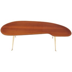 Wooden Free-Form Coffee Table with Brass Legs