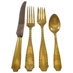 Vintage Marquise Gold by Tiffany and Co. Sterling Silver Flatware Set Service Vermeil