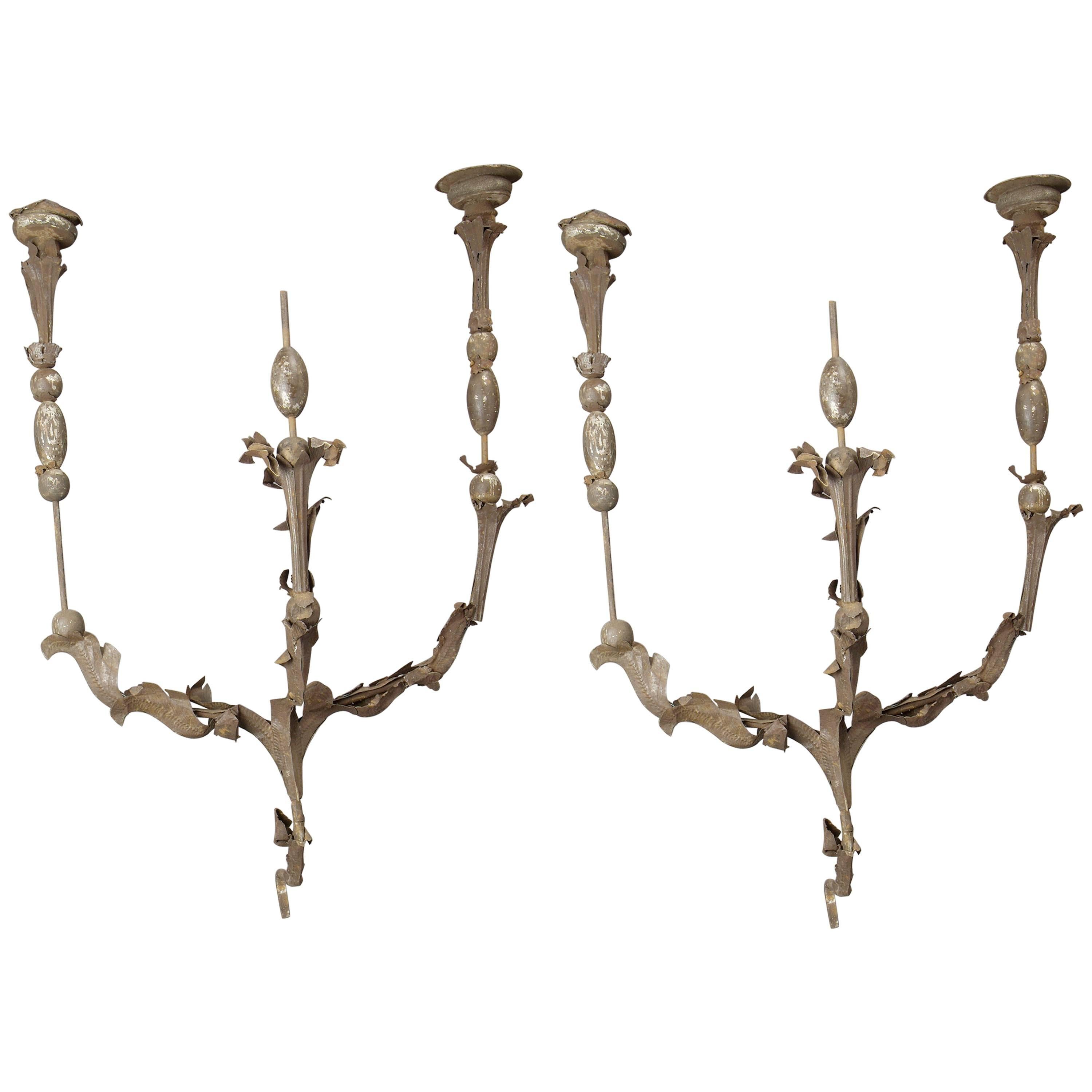 Pair of Metal Cut Outs Sconces, France, 18th Century For Sale
