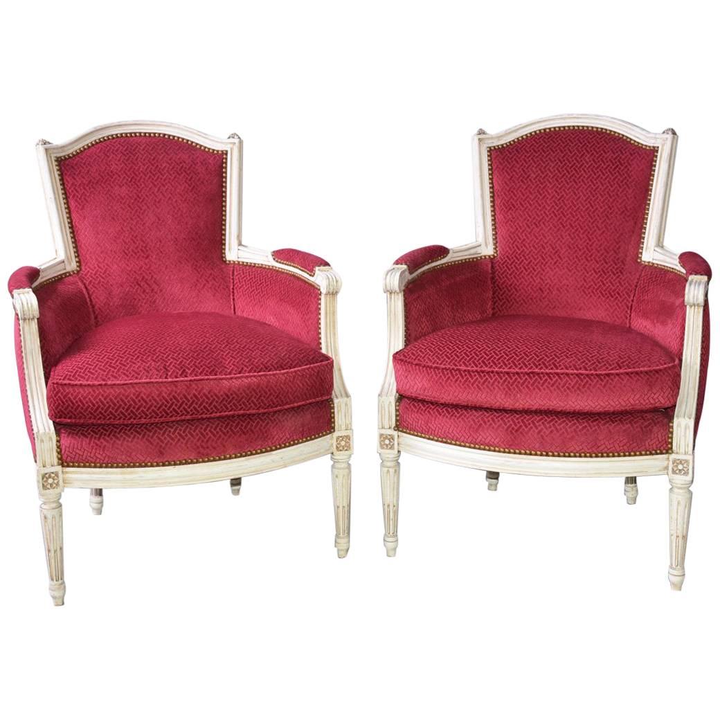 Pair of Vintage Louis XVI-Style Bergere Chairs