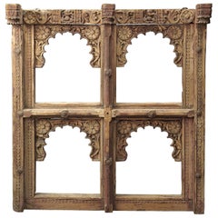 Window Frame in Teak Wood Very Delicately Carved, India, 18th Century