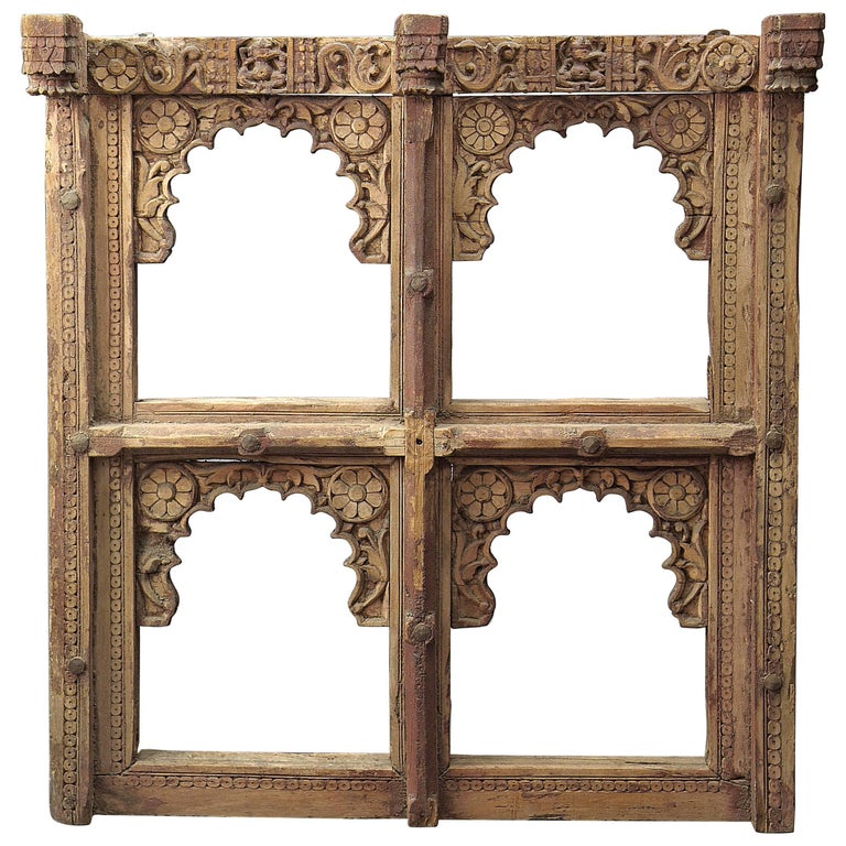 Indian Window Frame Window Frame in Teak Wood Very Delicately Carved, India, 18th Century ...