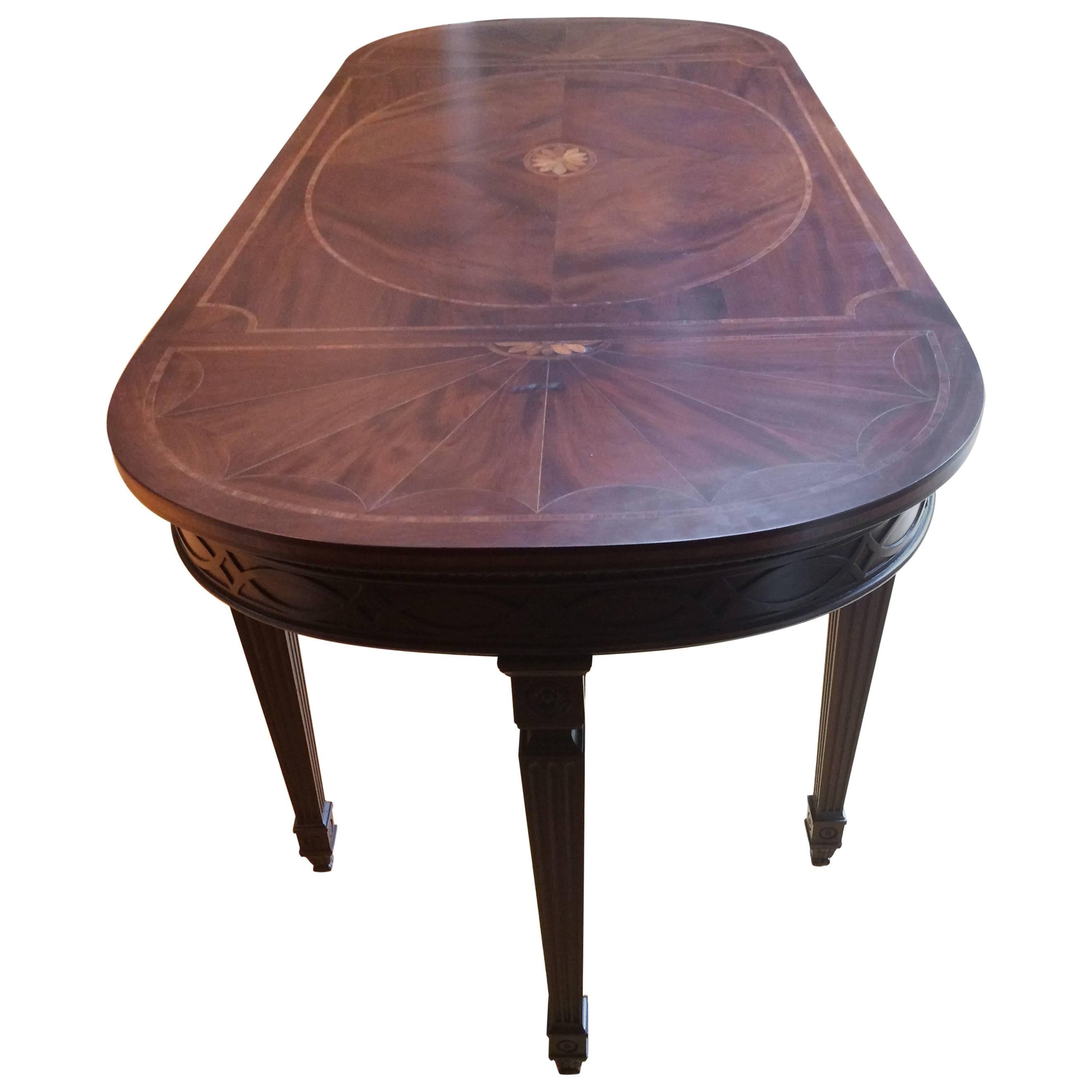 Versatile Regency Style Oblong Inlaid Mixed Wood Table