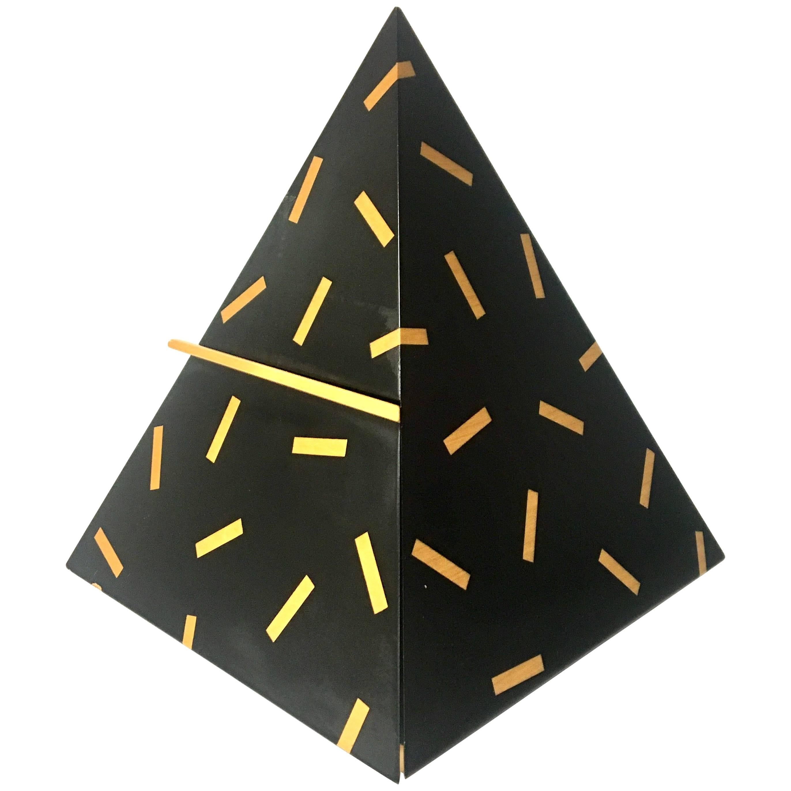 Black Pyramid Jewelry Box in Lacquer Wood Signed, 1990
