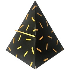 Black Pyramid Jewelry Box in Lacquer Wood Signed, 1990