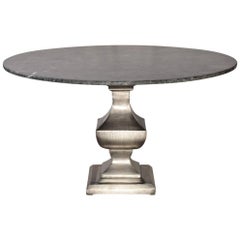 Nickel-Plated Iron Pedestal with Round Marble Stone Top