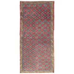Turkish Konya Rug with All-Over Floral Lattice Design in Red, Blue, Olive Green