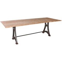 Industrial Cast Iron and Plank Top Teak Wood Farm Table