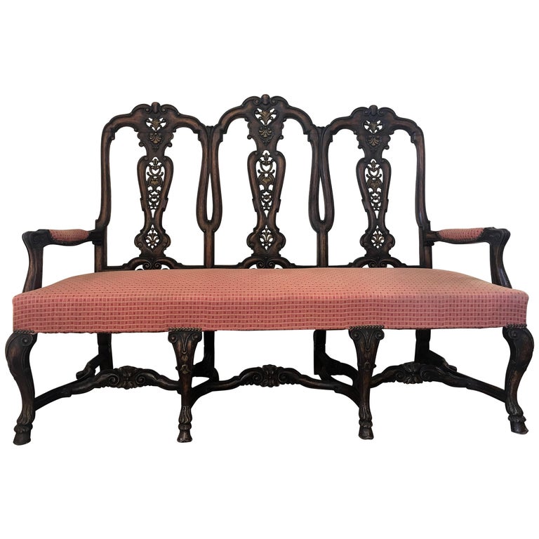 1940s Burl Walnut Queen Anne Style Sofa For Sale at 1stDibs