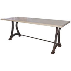 Industrial Cast Iron and Plank Top Dining Farm Table