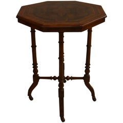 Antique English Burled Walnut Table with Inlay 10