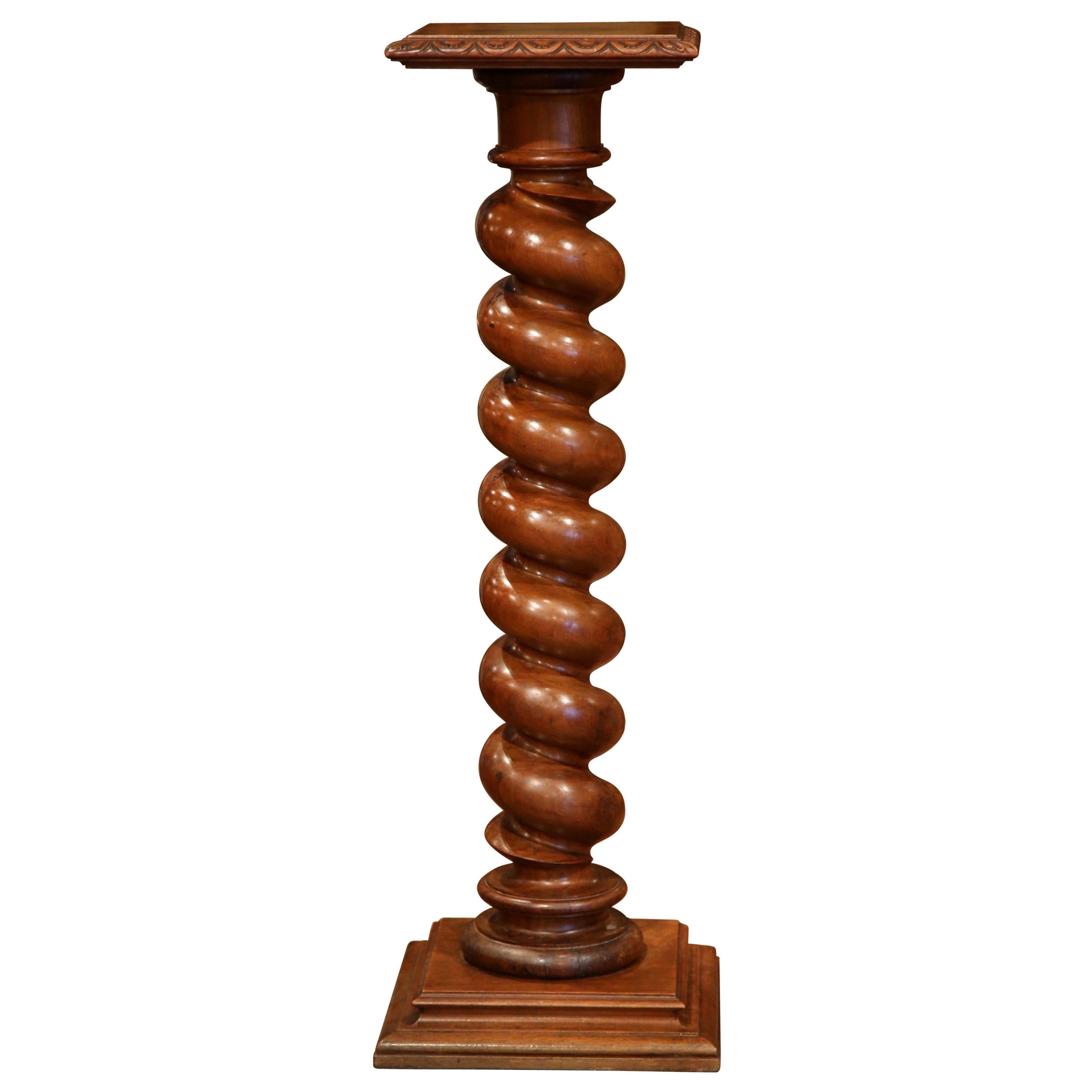 19th Century French Carved Walnut Barley Twist Pedestal from the Perigord