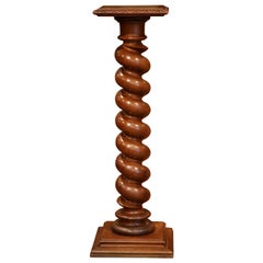 19th Century French Carved Walnut Barley Twist Pedestal from the Perigord