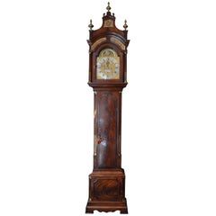 Antique English George III Flame Mahogany Tall Case Clock by Peter Pohlman