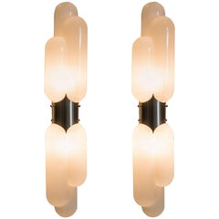 Pair of Carlo Nason for Mazzega Aluminum and Handblown Glass Torpedo Sconces