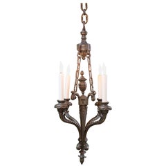 French Empire-Style Bronze Chandelier with Urn Finial and Four Arms, circa 1890
