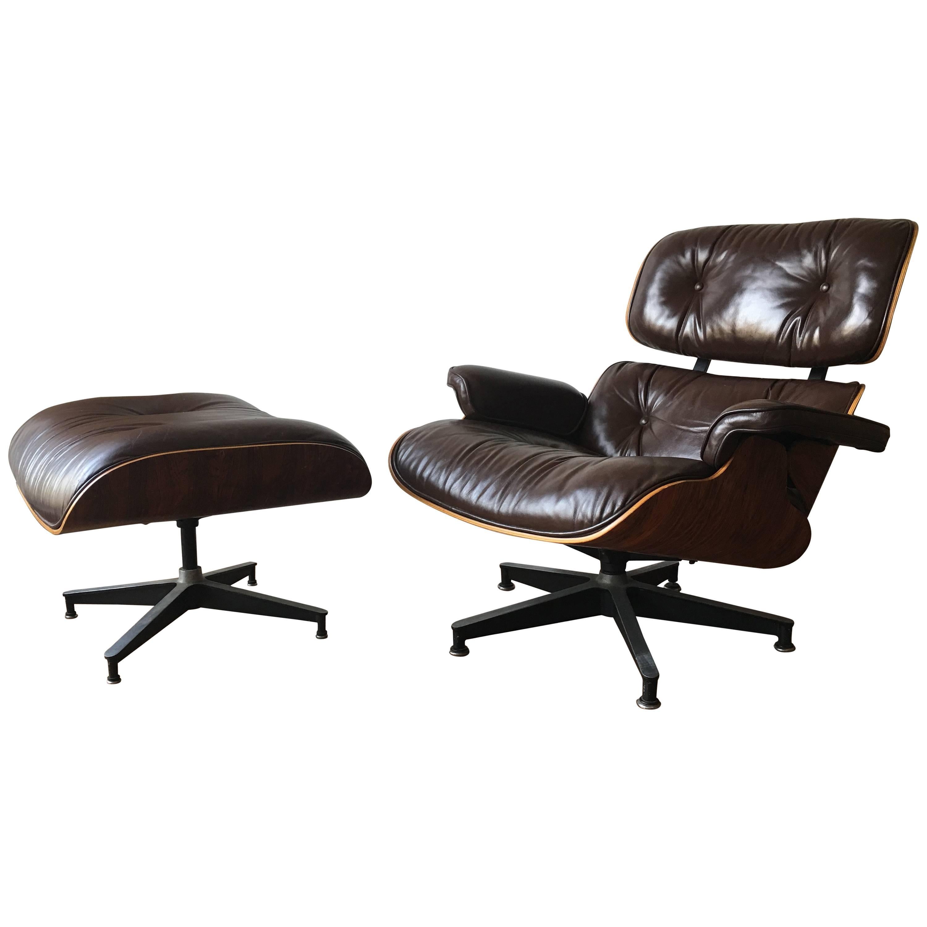 Vintage Herman Miller Eames lounge and ottoman with brown leather. 9.9/10 condition. Absolutely superb and all original.
