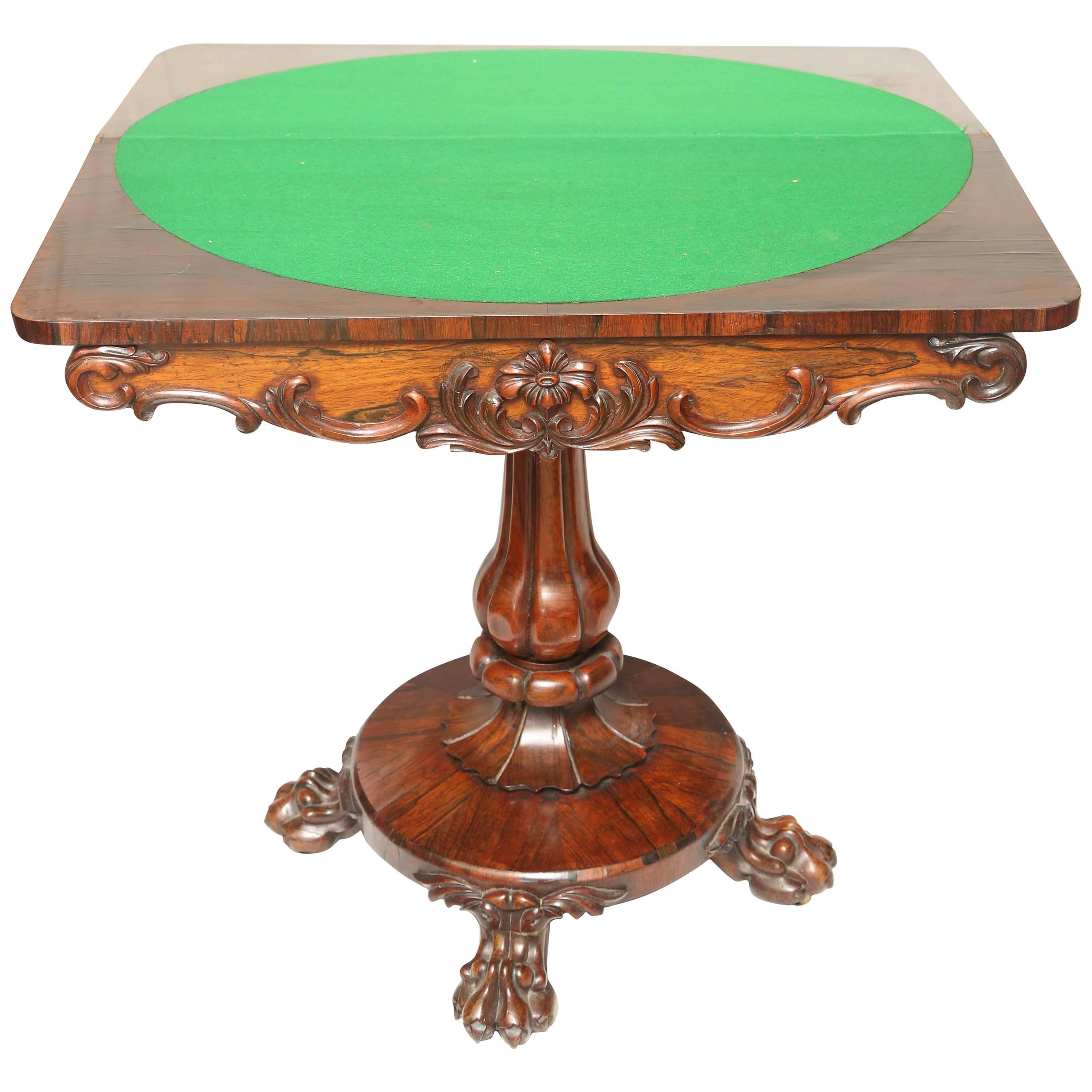 19th Century English  William IV Rosewood Game Card Table