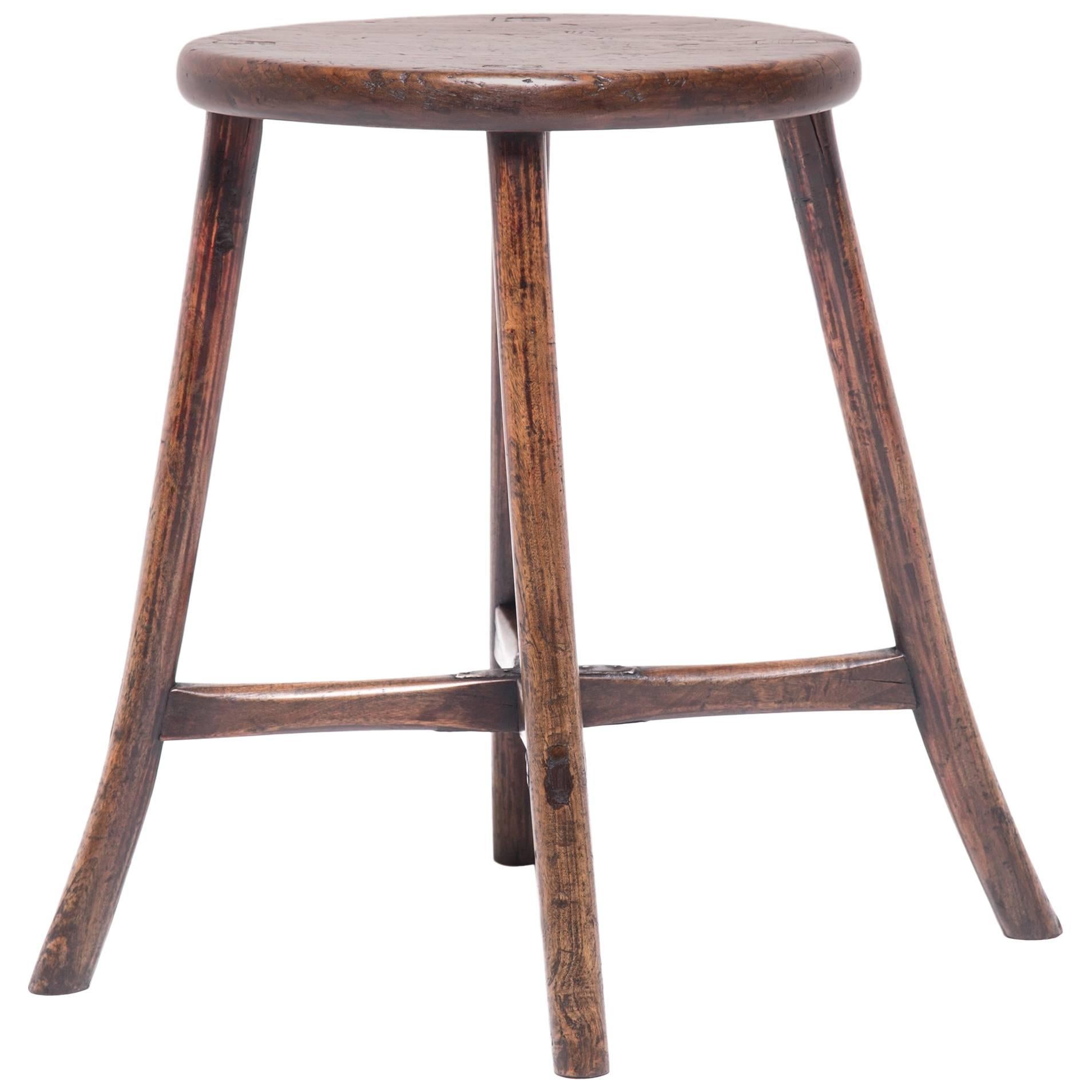 Chinese Provincial Oval Stool with Flared Legs