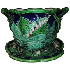 Antique Minton Jardinière Stand Majolica England Ferns Hollyhocks Morning Glorie Planter