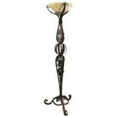 French Art Deco Style Iron Torchiere in the Manner of Edgar Brandt