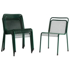 Vintage Set of Five Green Metal Mesh Chairs