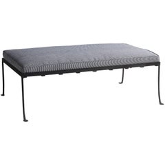 NK Collection Outdoor Wrought Iron Ottoman with Upholstered Cushion