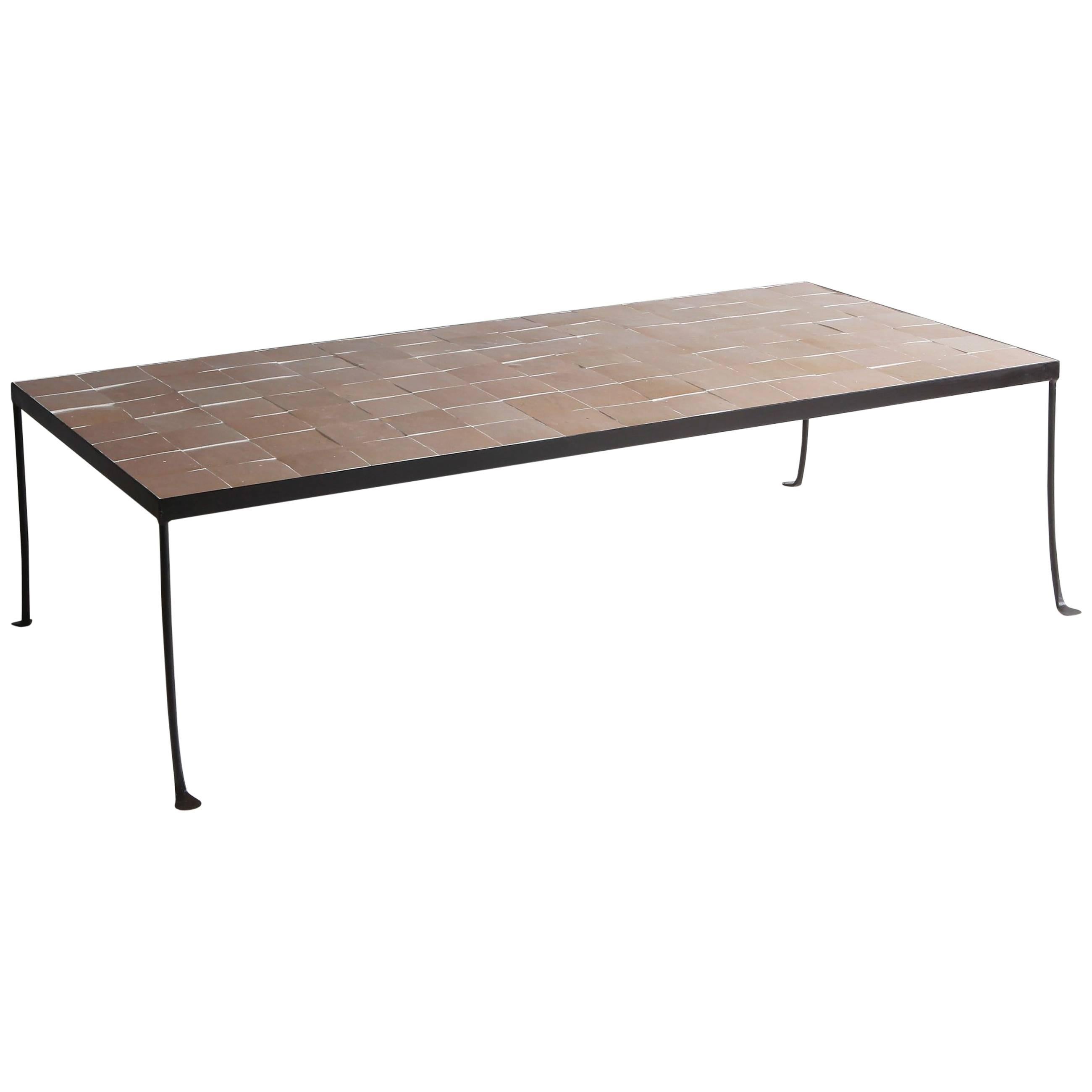 NK Collection Outdoor Wrought Iron Tiled Coffee Table in Putty