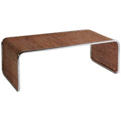 Vintage Chrome Frame Rattan Coffee Table 4