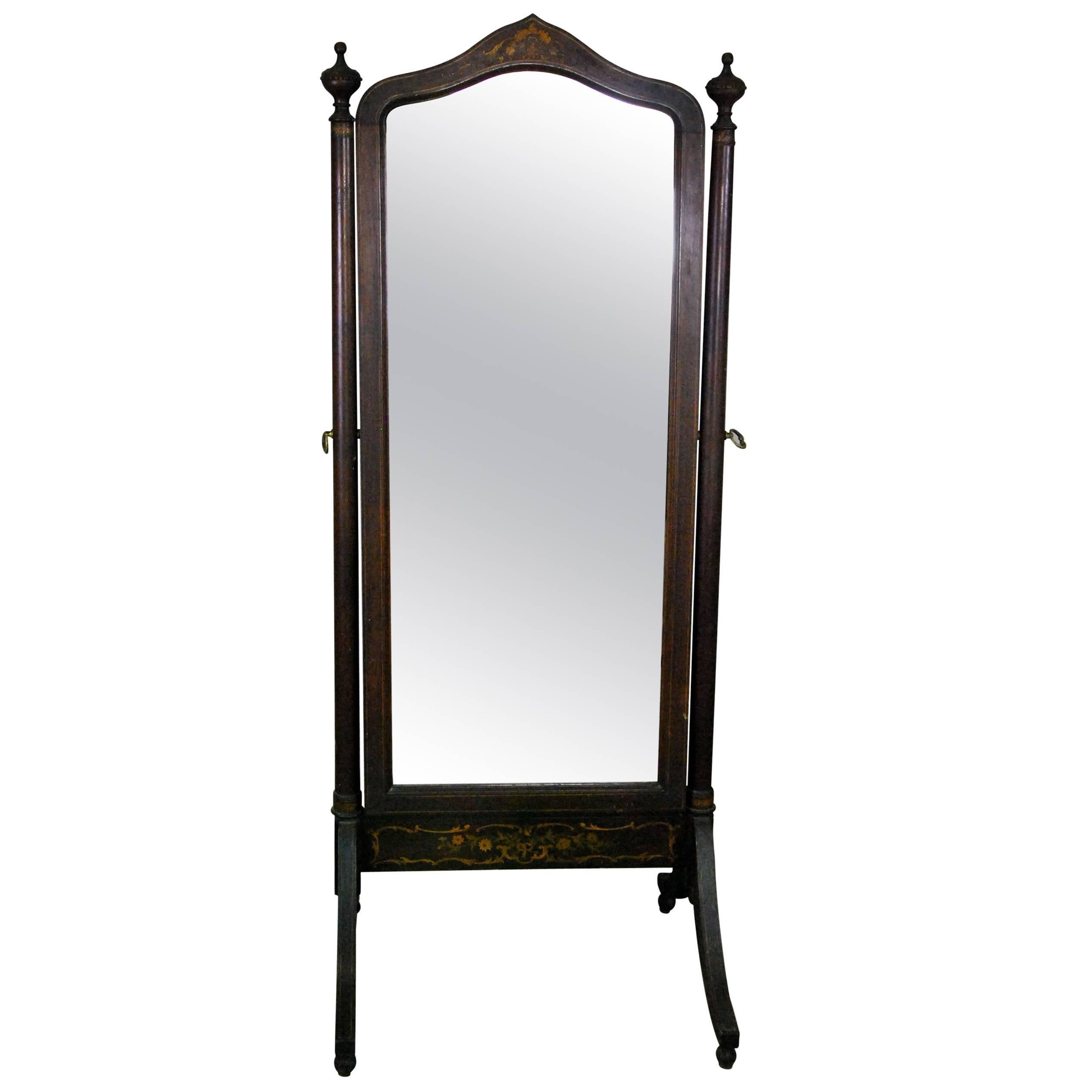 Early 20th Century Edwardian Inlayed  Mahogany Cheval Mirror