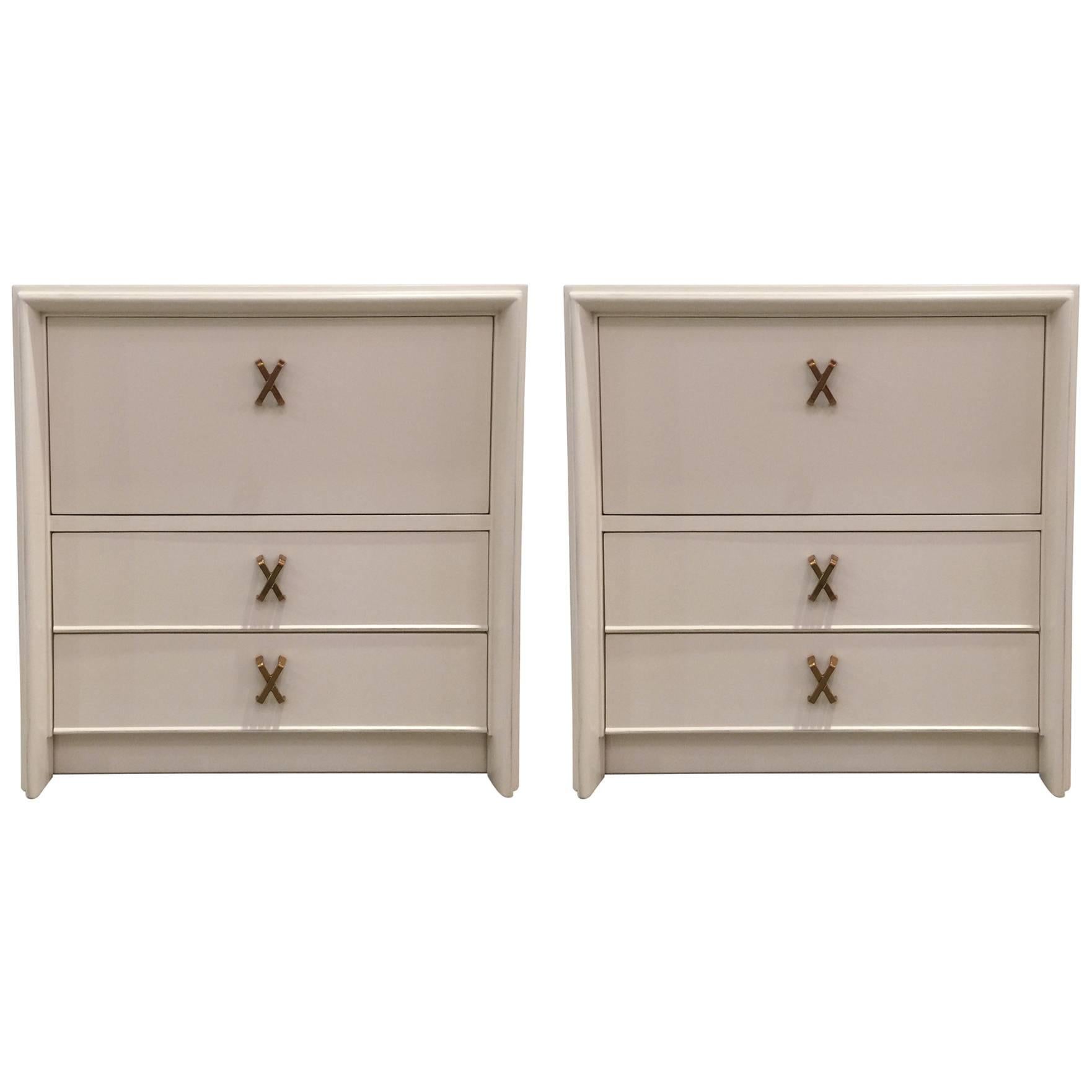Pair of White Lacquer Nightstands by Paul Frankl