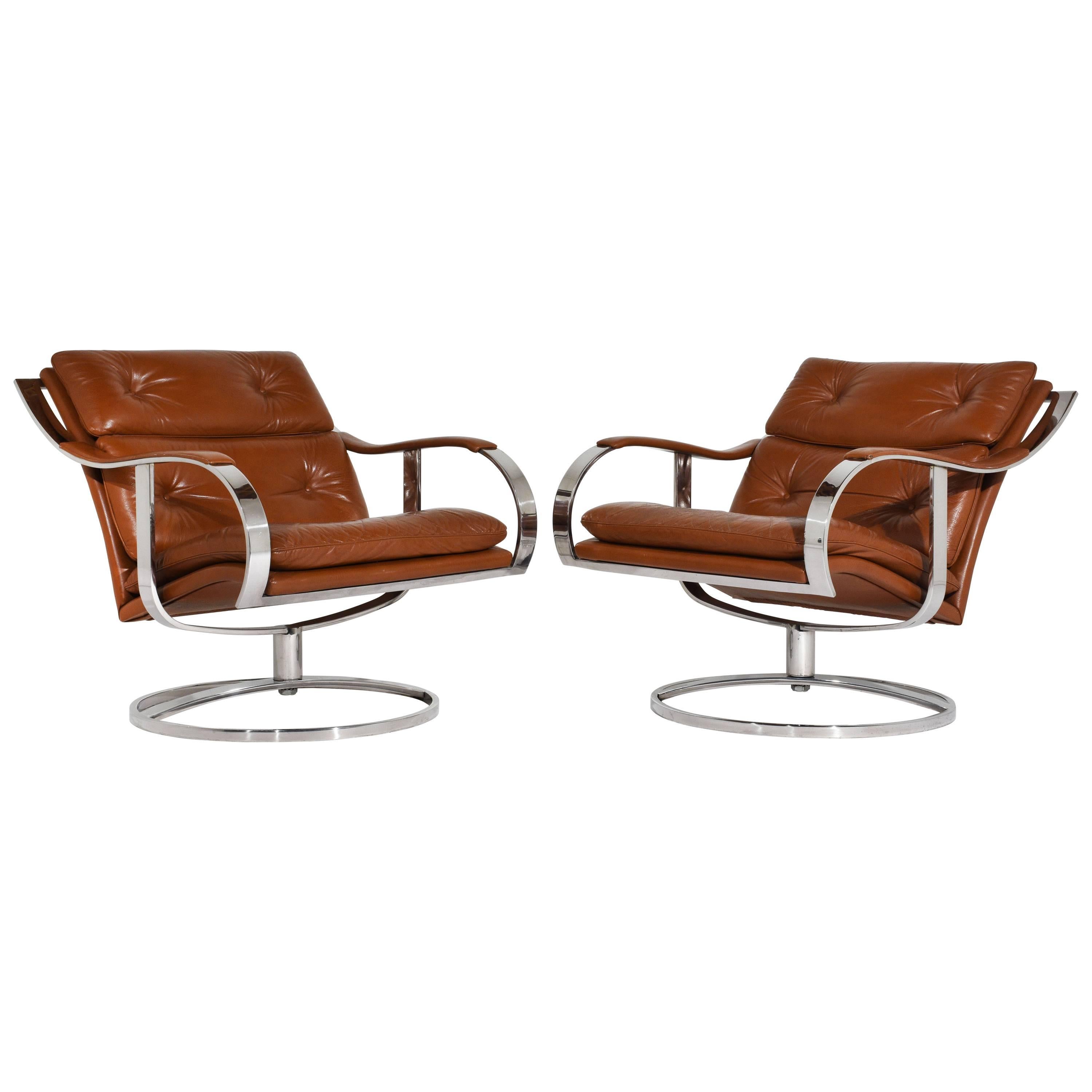 Pair of Mid-Century Modern Leather Gardner Leaver Lounge Chairs
