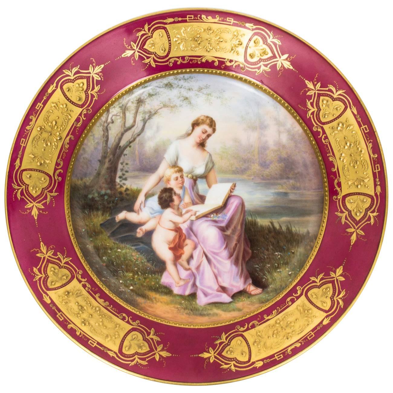 Antique Vienna Porcelain Cabinet Plate Bidenschild Mark, circa 1880