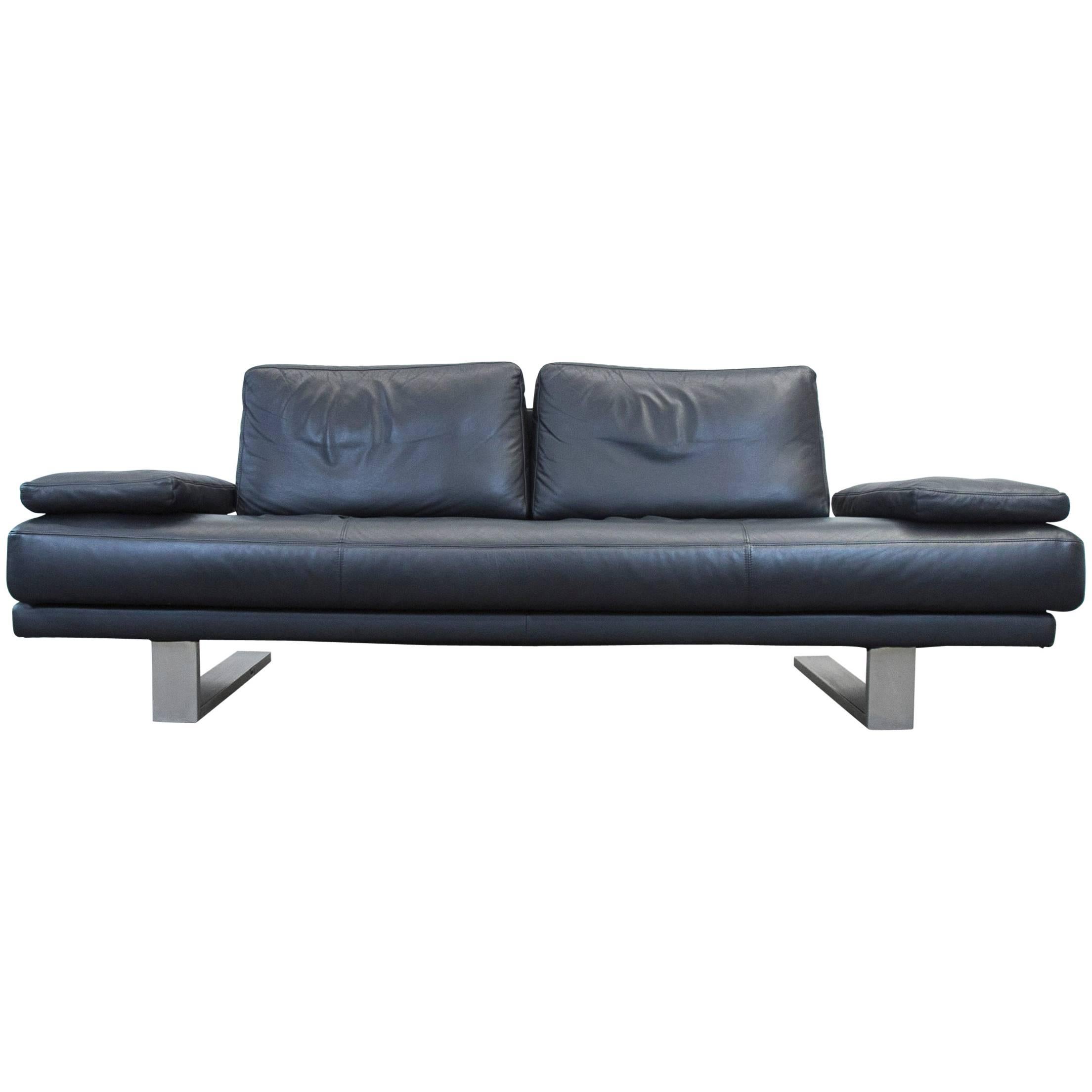Rolf Benz Sob 6600 Designer Leather Sofa Black Three-Seat Couch Modern For Sale