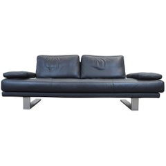 Rolf Benz Sob 6600 Designer Leather Sofa Black Three-Seat Couch Modern