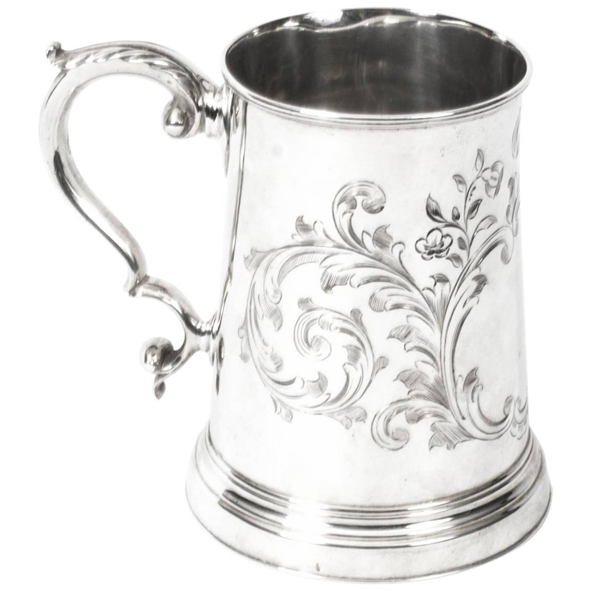 19th Century Victorian Silver Plated and Engraved Mug