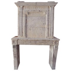 Antique 18th Century Louis XVI Fireplace with Trumeau Hand-Sculpted in French Limestone