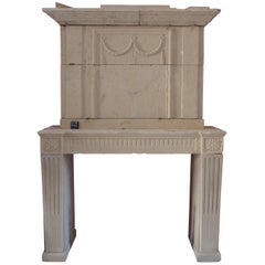 18th Century Louis XVI Fireplace with Trumeau Hand-Sculpted in Stone, France