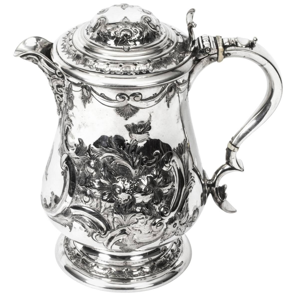 19th Century English Silver Plate Lidded Ewer Lipped Tankard Martin Hall & Co