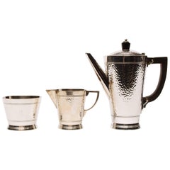 Three-Piece Silver 1930s Mappin & Webb Coffee Set by Keith Murray