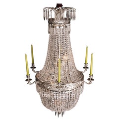 Classicist Basket Chandelier silver in antique Empire Style brass hand crafted