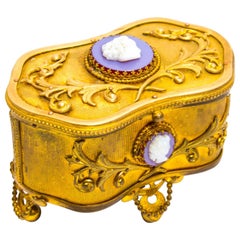 Antique 19th Century French Gilt Bronze Jewelry Casket with Cameos