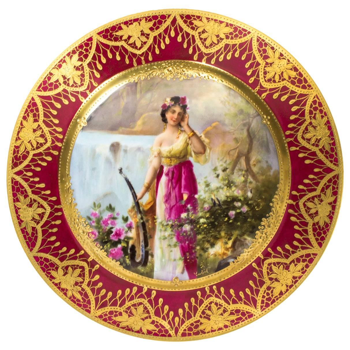 Ancienne assiette de cabinet en porcelaine de Vienne:: marque Bidenschild:: 1860